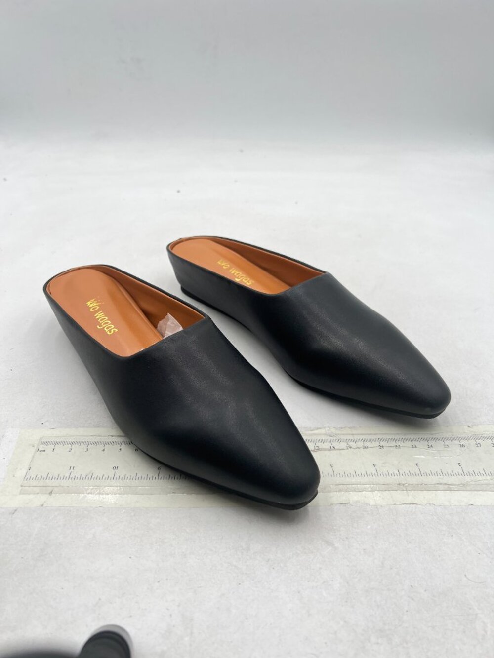 Wo Wagas Black Mules Low Wedges Heels Slipper Squared Toe Slip On Shoes Indoor - Picture 4 of 8